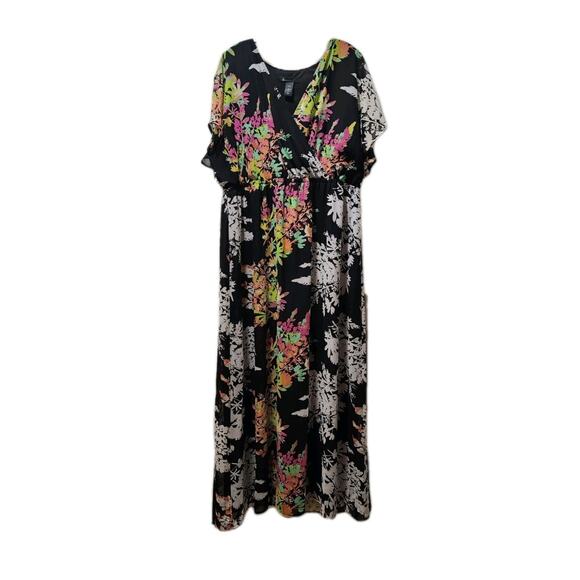 Lane Bryant Black Floral Maxi Dress Women's 18/20 Empire Waist Flutter Sleeve - Picture 1 of 9